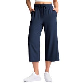 Soothfeel Women's Capri Pants Loose High Waisted Wide Leg Lightweight Travel Hiking Pants for Women Casual Summer with Pocket Navy XXL