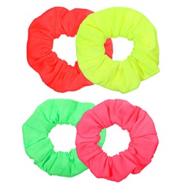 Jersey Scrunchies 4 Pieces Neon Hair Scrunchies 80s Damage-Free Dentless Secure Hold Hair Ties Rainbow Hair Scrunchies Elastics Hair Bands Hair Accessories for Women 80s 90s Party Outfits Costumes