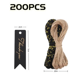 uvbws 100PCS 2.8X 0.8-inch Perforated Gold foil Thank-You Label with Rope Gift Label with 20 Meter Rope, Used for Wedding, Birthday, Party Gifts