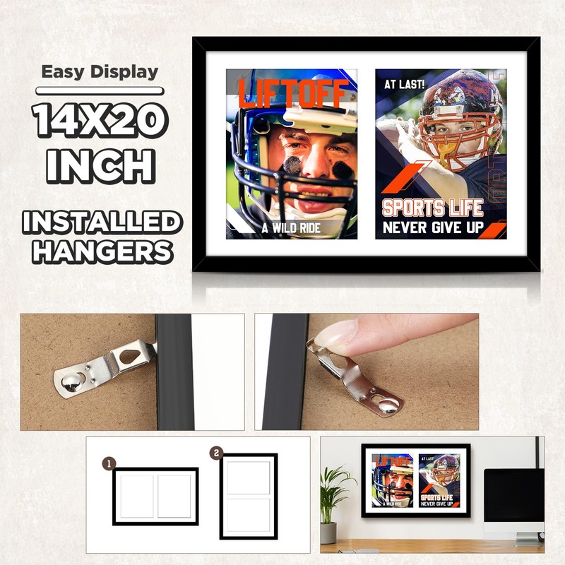 Qunclay 14x20 Inch Double Magazine Frame Displays Two 8x11 Inch