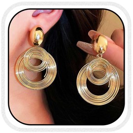 Atigy Golden Spiral Circle Earrings Boho Circle Earrings Vintage Large Round Earrings for Women, Unit size, Alloy Steel, No Gemstone