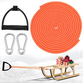 GTYARYUA Sledge Rope, 4 m Sledge Cord, Sledge Rope with Handle, Sledge Rope, Rope for Sledge, Rope with Carabiner 4 m for Sledges, Inflatable Boats, Sports Equipment (Orange)