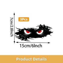 3Pcs Halloween Monster Angry Eyes Car Decals,10 x 4 inches Black Vinyl Bumper Stickers and Decals, Halloween Funny Monster Stickers for Cars, Trucks, Dents & Sports Cars