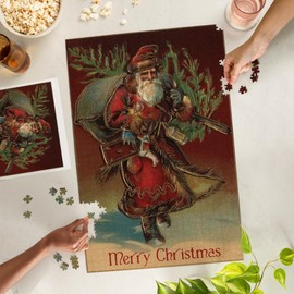 Lantern Press 1000 Piece Jigsaw Puzzle, Merry Christmas, Santa with Gifts