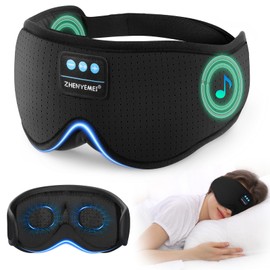 ZHENYEMEI 3D Sleep Mask with Bluetooth Headphones, Sleeping Headphones for Side Sleepers, Wireless Music Eye Mask with Timer, Gifts for Men Women, Black