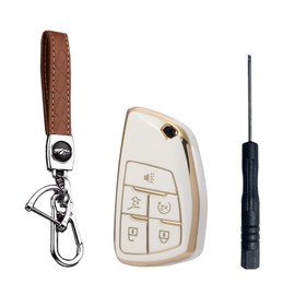 Key Fob Cover for Envision Sierra: Car Key Shell with Keychain Fit for 2021 2022 2023 Buick Envision GMC Sierra or Sierra Denali 1500 | White TPU RPKEY Remote Control Protector