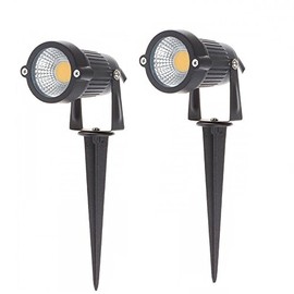 LemonBest® High Power Outdoor Decorative Lamp Lighting 5W COB LED Landscape Garden Wall Yard Path Light Warm Cool White DC 12V w/Spiked Stand, Pack of 2 (Warm White)