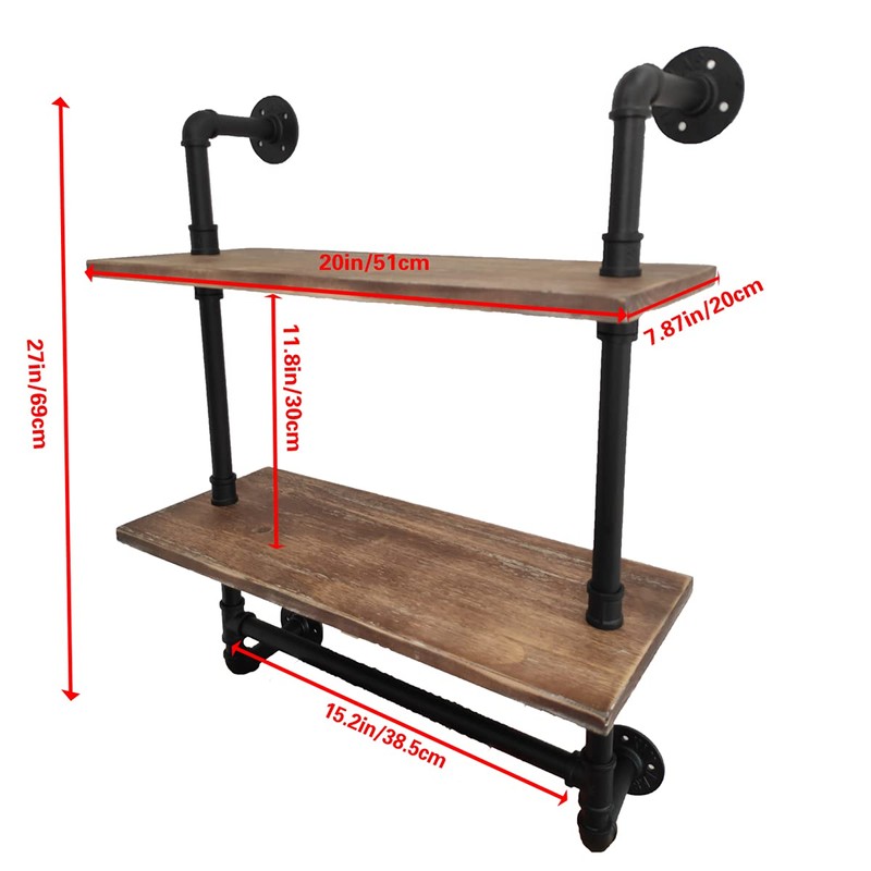 LooftMate Industrial Pipe Shelf,2 Tiered Metal Towel Racks for Bathroom,20"