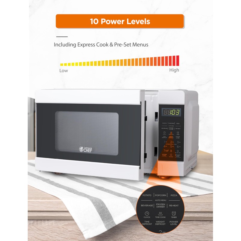 Commercial CHEF CHM990W 900 Watt Counter Top Microwave Oven, 0.9