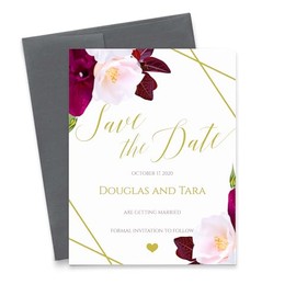Floral Save the Date, Burgundy Save the Date Cards for Weddings, Elegant Save the Date Wedding, Your choice of Quantity and Envelope Color