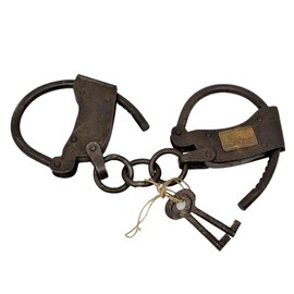 Generic Old West Police Jail Prison Reenactment Tombstone Arizona Territory Cast Iron Adjustable Handcuffs Restraints Shackles w/ 2 Keys, Brown
