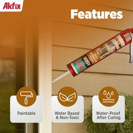 Akfix AS606 White Acrylic Latex Caulk for Painters (12x10.1 fl.oz.) - Siliconized Acrylic Caulk for Window and Door Sealing, Crack Filling, Baseboards & Trim, Odorless, Paintable | 12 Pack