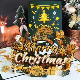 MZSX Christmas 3D Greeting Cards, Christmas Gifts Cards for Friends, Family Christmas Party Gift Cards Decorations, for Winter Christmas Season, Holiday Cards, Gifts Cards, Adults