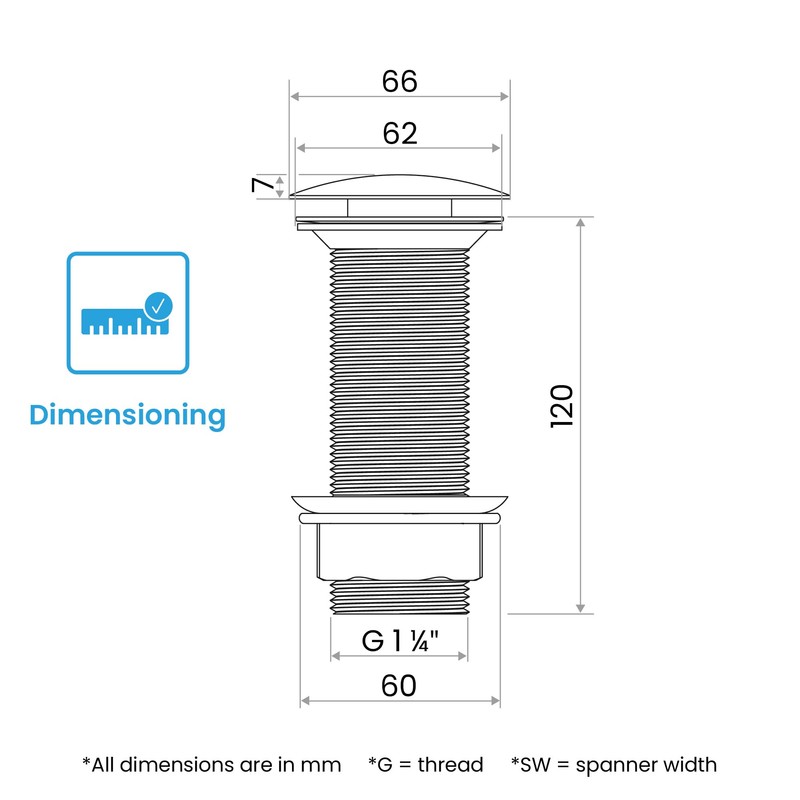 Bächlein Universal Extra Long Drain without Overflow (Chrome) Pop Up