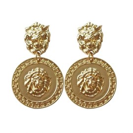 Bolkopess Clip On Earrings Lion Totem Gold Plated Clip On Earrings Women Non Pierced Earrings Dangle Clip Earrings for Women