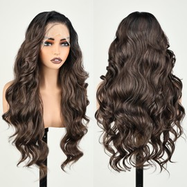 FABÉLLE 26Inch Brown Wig With Dark Roots Free Part Hair 13×6 Lace Front Wigs For Black Women Beginner Friendly