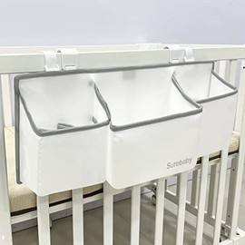 Organizador colgante para pañales de bebé Surebaby, organizador de pañales 3 en 1 para colgar en la cuna, organizador de pañales y almacenamiento para la cuna, cambiador, auto, pared - Blanco