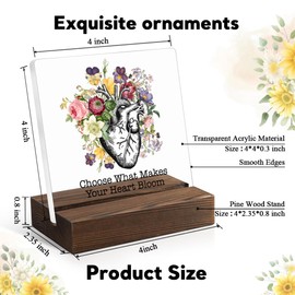 Juogg Choose What Makes Your Heart Bloom Acrylic Sign with Wooden Stand, Funny Heart Anatomy Floral for Medical Student, Inspirational Gifts for Women Cardiology Doctor Nurse Coworker
