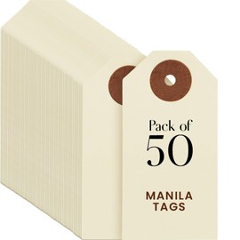 Blank Manila Shipping Tags Set of 50, Size #1, 9pt Paper Cardstock Hang Tag Label with Reinforced Eyelets, 2 3/4"x1 3/8" (No Attachments)