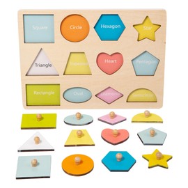 Adena Montessori Wooden Shape Peg 12 Piece of Colorful Shape Cognition Knob Puzzles Baby & Toddler Development Toy