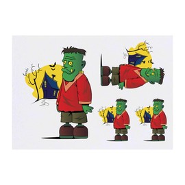 4 x 'Monster Cartoon' Temporary Tattoos - Water Resistant, Skin-Safe, Non-Toxic Transfers, Mixed Sizes (TO00081000)
