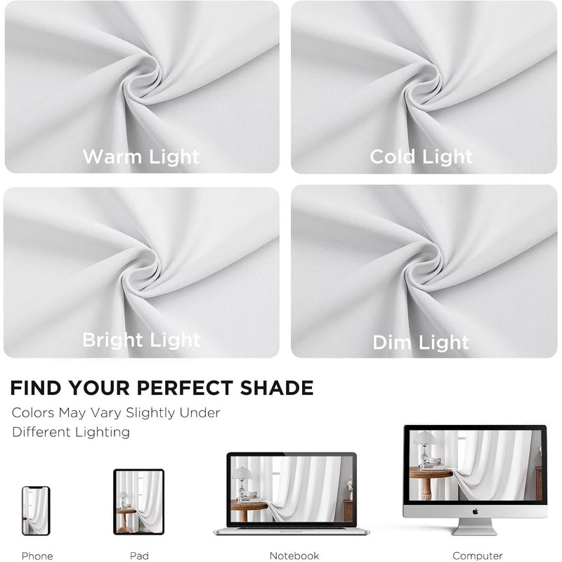 Joydeco 90 Inch 60% Blackout White Curtains 2 Panels, Elegant