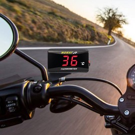 NORXI Ultra Thin Waterproof Motorcycle Thermometer 12V Universal Compact Thermometer High Temperature Warning Function for XMAX250 300 NMAX CB 400 CB500X (Green)
