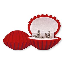CBC Distributors Nativity Set Mini Figures 1" Red Velvet Box Shell Shape