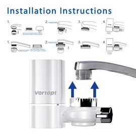 Vortopt Faucet Water Filter for Sink,NSF Certified Faucet-Mount System, 400-Gallon Capacity Rapid Flow， Reduces Chlorine & Bad Taste, Includes 1 Filter，T1ACF