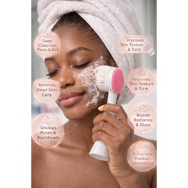 Ja'Kdrs Cepillo de limpieza facial de silicona (paquete de 2): exfoliante facial de doble cara con cerdas suaves y exfoliantes (rosa y verde menta, pe