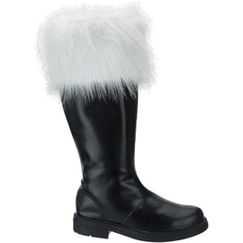 FUN N DOPE Premium Santa Claus Boots - Large 11-12 - Black Polyurethane, Side Zipper, and White Plush Cuffs - Ideal for a Professional Santa Costume - Santa Boots by Halco