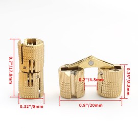 Rierdge 8mm Invisible Brass Barrel Hinges Cylindrical Hidden Cabinet Furniture Hinge 180°Opening Angle for DIY Wooden Jewelry Box Handicrafts, 4Pcs