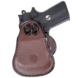Maxx Carry Compatible with Leather Paddle OWB Gun Holster Kimber Micro 9, Ultra Carry II 9mm / .45 ACP | Concealed Carry | Bersa Thunder 380 | Colt 1911 3 inch, Defender | Sig P365XL, Brown, LH