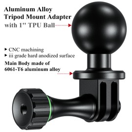 BRCOVAN Aluminum Alloy Tripod Mount Adapter with Camera 1/4"-20 Thread & 1'' TPU Ball Joint, Compatible with RAM Mounts B Size 1'' Ball Doulbe Socket Arm, for Action Camera/Camcorder/Field Monitor