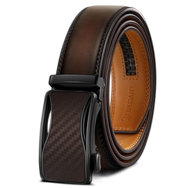 KEMISANT Men's Belt, Leather Belt Ratchet Automatic Buckle for Men Business Suit, 35 mm Wide Belt, Size Adjustable, Dark Brown4825