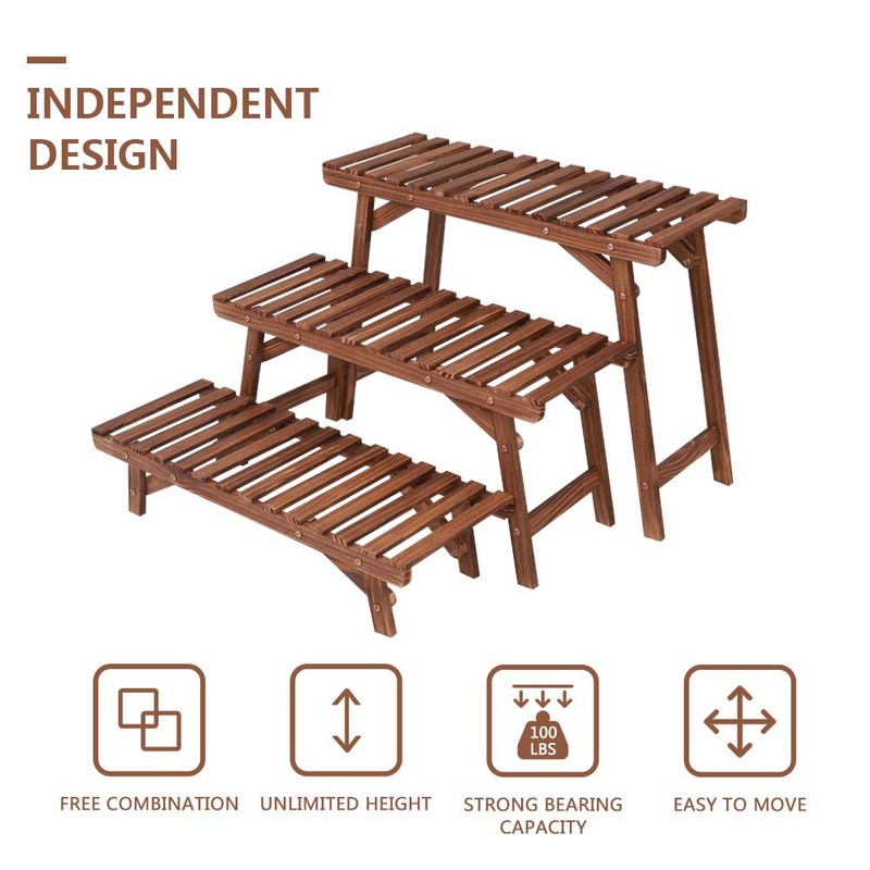 Ufine Freestanding 3 Tier Ladder Shelf Wood Plant Stand Indoor