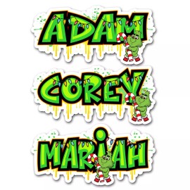 Xpress Yourself Boutique, LLC Custom Christmas Name Sticker Popular Character Candy Cane Graffiti Vinyl Decal - 3" (1 Sticker)