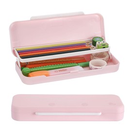 BTSKY Little Duck Double Layers Plastic Pencil Box Cute Pen Box Organizer Plastic Storage Box with Compact Size for Pencils, Erasers, Paper Clips and Other Small Stationery Supplies, Pink