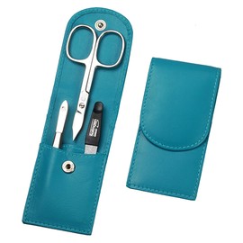Sonnenschein by Hans Kniebes - Manicure Set 3 Pieces - Nail Scissors, Nail File and Tweezers - Pocket Manicure Nail Care Set - Nappa Lambskin Manicure Case (Turquoise)