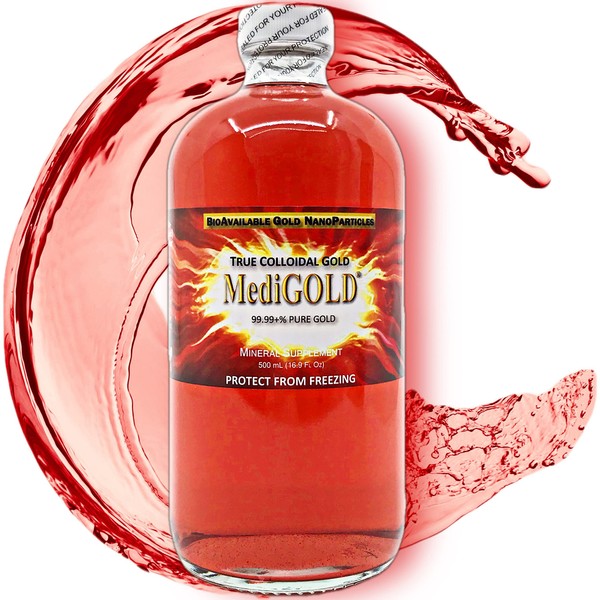MediGOLD True Colloidal Gold Dietary Supplement - 500 mL (16.9 Fl Oz) in Clear Glass Bottle