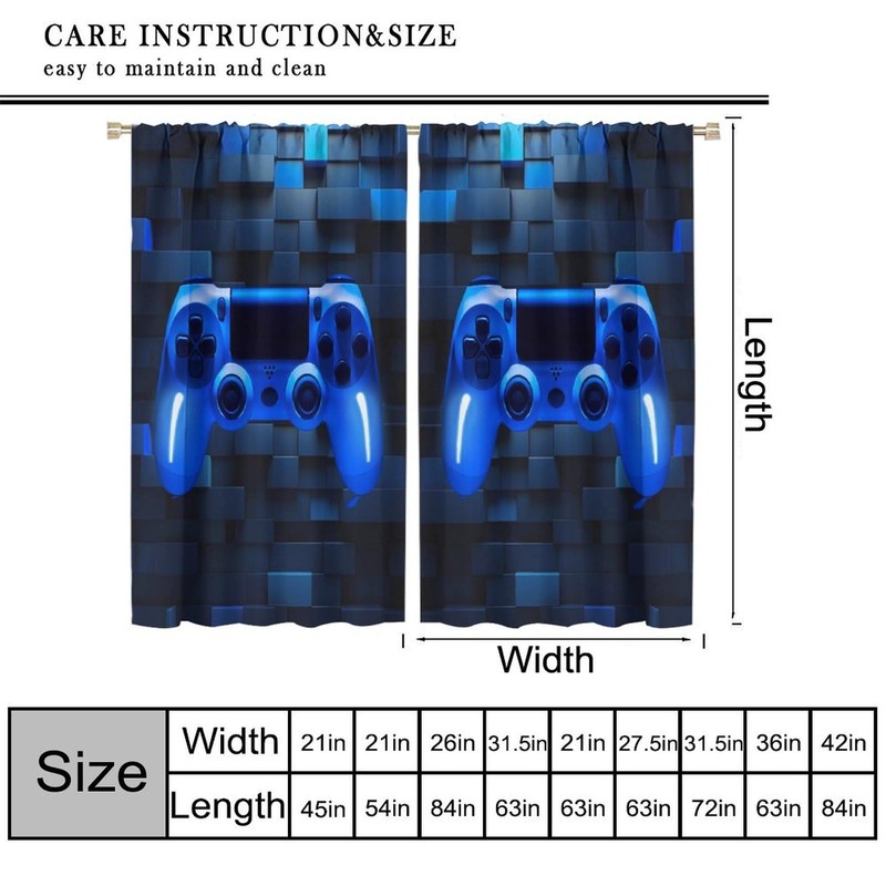 ShiTingYu Gaming Boys Curtains, Video Game Kids Window Drapes Blue