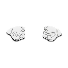 DEW Sweet Pug Face Stud Earrings – Sterling Silver, Mini Dog Motif, Cute and Fun Animal Themed Jewellery