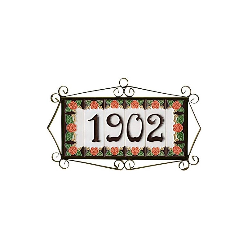 House Numbers, Italian Ceramic Numbers & Letters Tiles Orange Rose