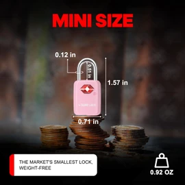 SURE LOCK TSA Approved Luggage Locks Mini Size Lock with Keys for Travel, Zinc Alloy Body with Steel Shackle, Key Alike, Key Alike in The Same Package(Pink 2 Locks)
