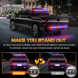 XRIDONSEN 48 inch Truck Tailgate Police Lights Strip 288 LED Tail/Rear Window Strobe Light Bar Red Blue Emergency Lights Flashing Warning Hazard Safety Caution for Vehicles Trucks Pickup SUV Car