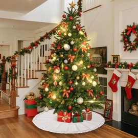 Lanpn Knitted Christmas Tree Skirt 60 inch, Cable Knit Xmas Tree Skirt Rustic Christmas Tree Mat for Extra Large Artificial Trees Farmhouse Winter Home Party Holiday Indoor Xmas Decor (Beige, 150cm)