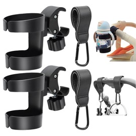 EACHPT Drinks Holder Pushchair Pack of 2, Universal Drink Holder Bicycle with 2 Pram Hooks, Adjustable 360 Degree Rotation Cup Holder Pushchair for Trolleys Pushchairs and Wheelchair