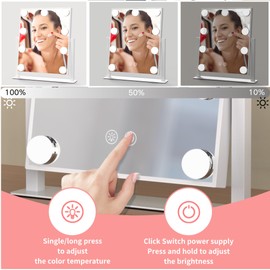 AMZNEVO Vanity Mirror with Lights, Lighted Makeup Mirror with 9 Dimmable LED Light & 3 Color Lighting Modes, Detachable 5X Magnification Mirror and Smart Touch Control(12in, White)