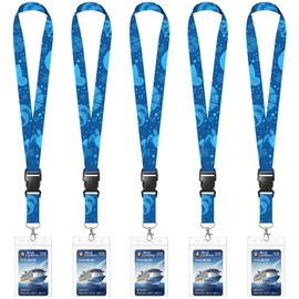 LUMINIPH 5 Pack Cruise Lanyards with Ocean Creature Design, Cruise Ship Lanyards with Waterproof ID Badge Holders for All Cruise Lines 2025, Light Blue