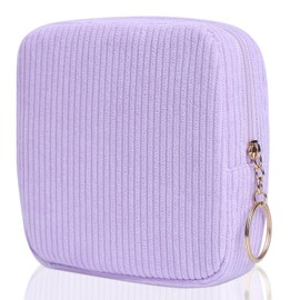 Teircno Sanitary Napkin Storage Bag, Preppy Corduroy Period Bag for Women, Cute Portable Period Pouch with Zipper, Sanitary Pads Bag Tampons Holder for Purse, First Period for Women Ladies